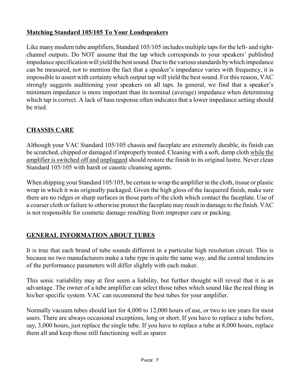 VAC Standard 105/105 User Manual | Page 7 / 10