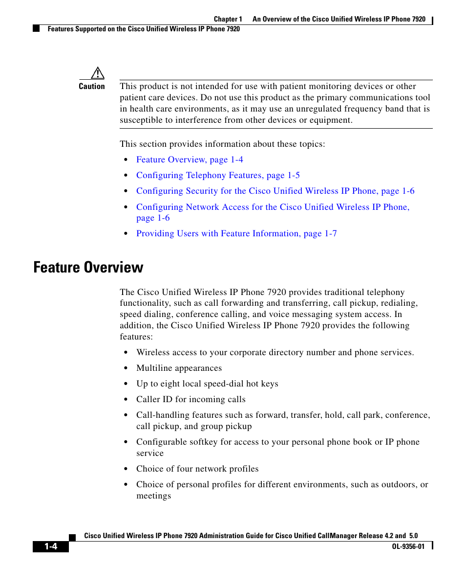 Feature overview | Cisco CISCO UNIFIED WIRELESS IP PHONE 7920 User Manual | Page 4 / 16