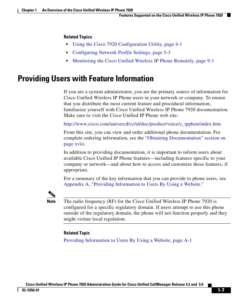 Providing users with feature information | Cisco CISCO UNIFIED WIRELESS IP PHONE 7920 User Manual | Page 7 / 16