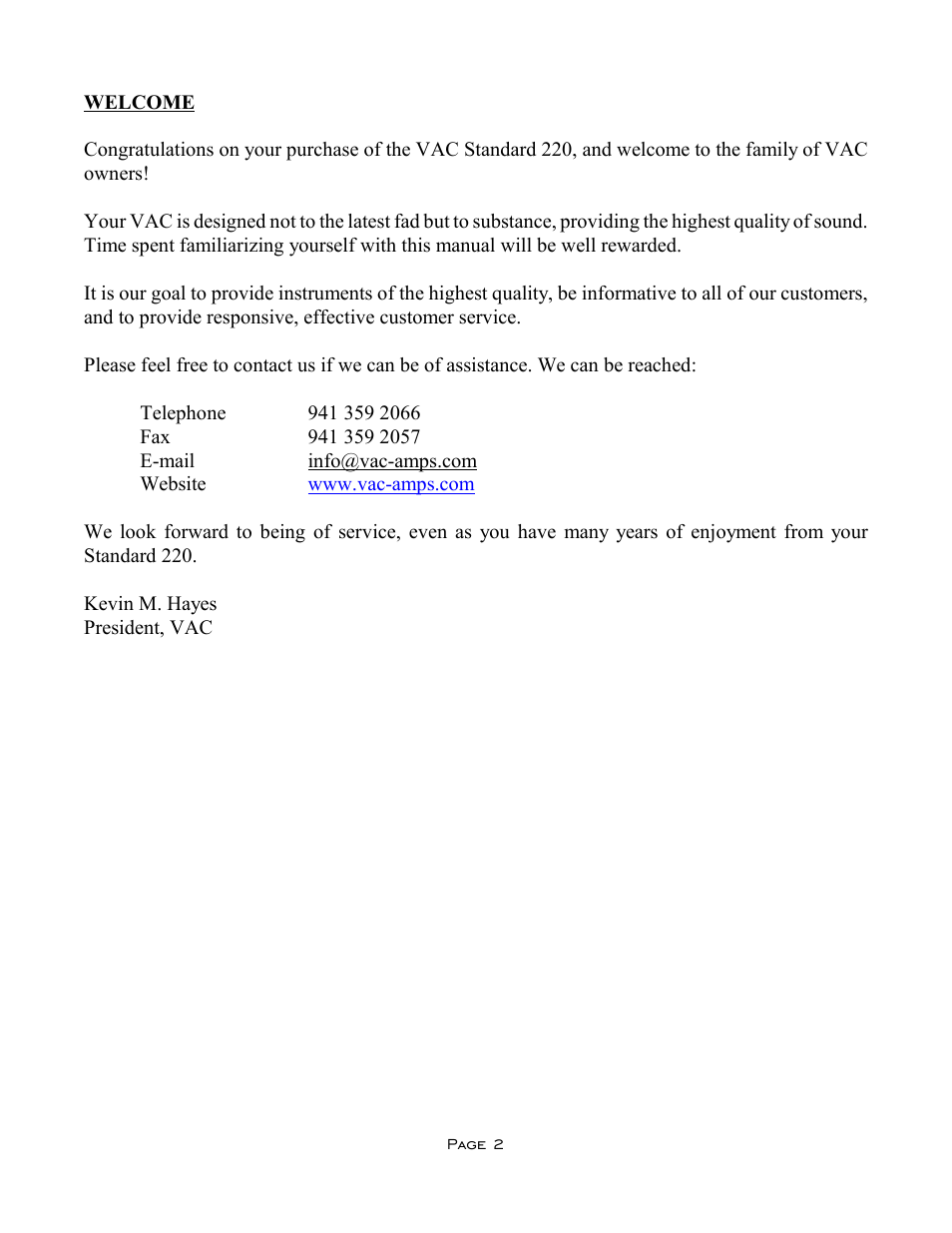 VAC Standard 220 User Manual | Page 2 / 10