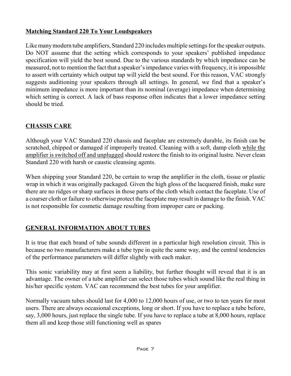VAC Standard 220 User Manual | Page 7 / 10