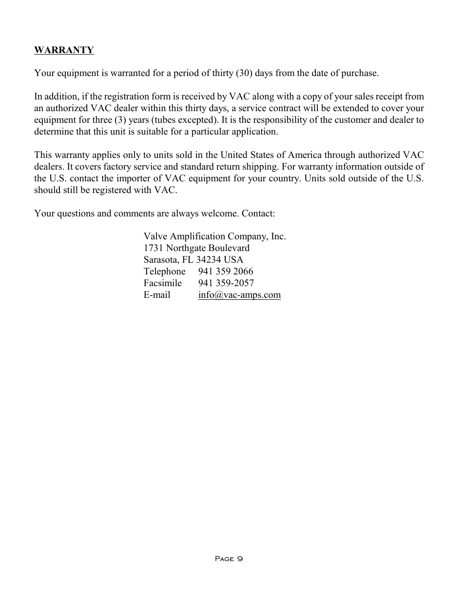 VAC Standard 220 User Manual | Page 9 / 10