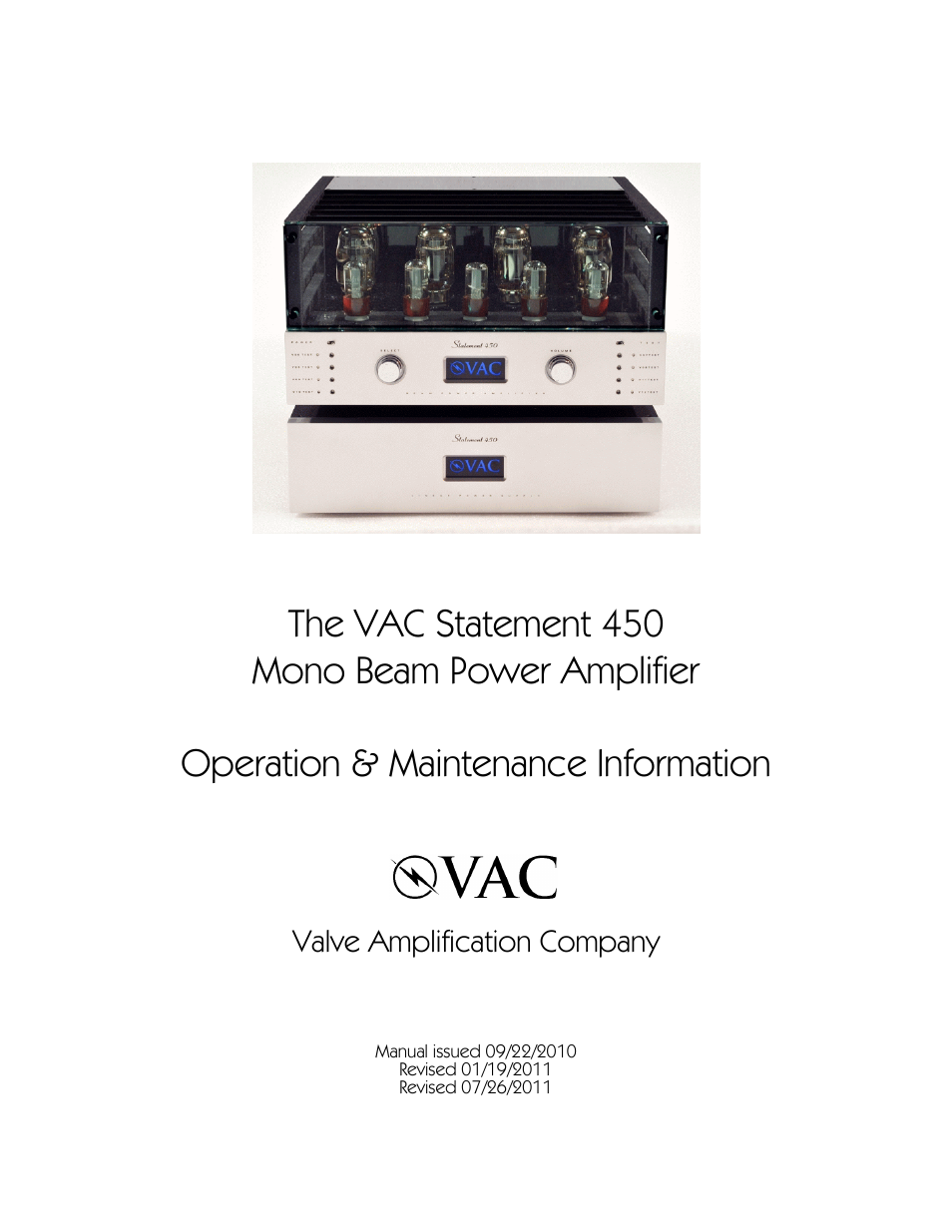 VAC Statement 450 Monoblock User Manual | 20 pages