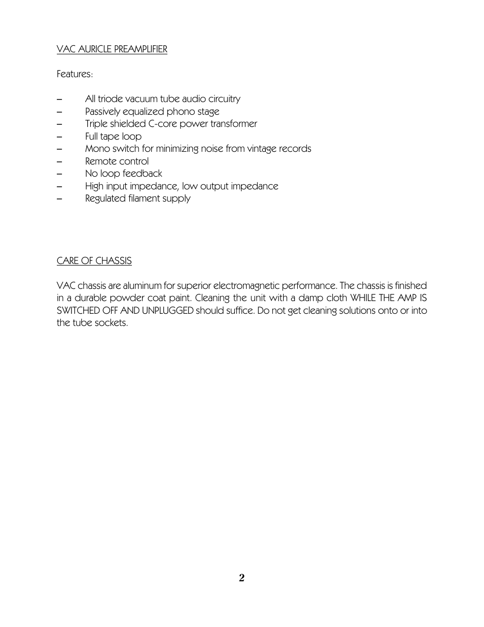 VAC Auricle Preamplifier User Manual | Page 3 / 12