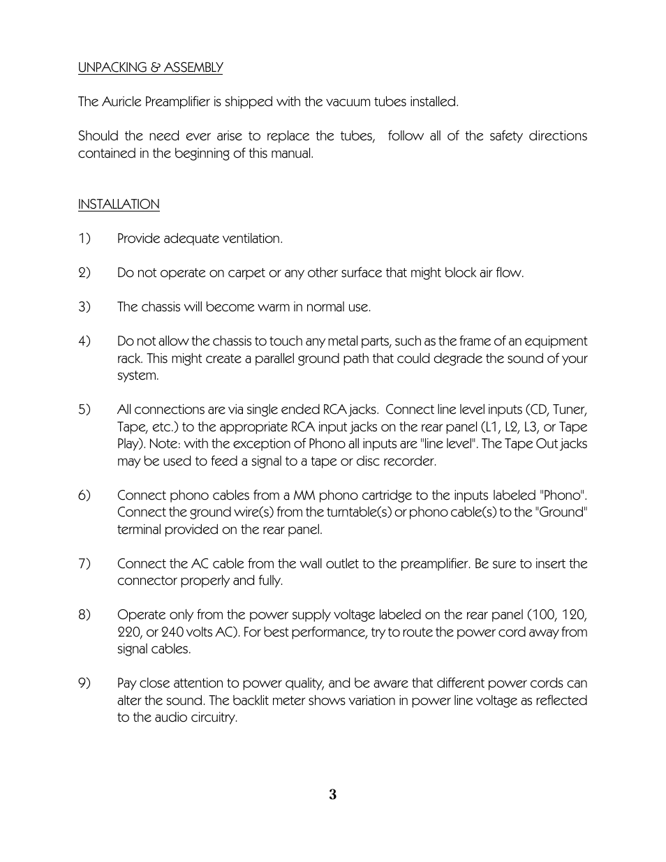 VAC Auricle Preamplifier User Manual | Page 4 / 12