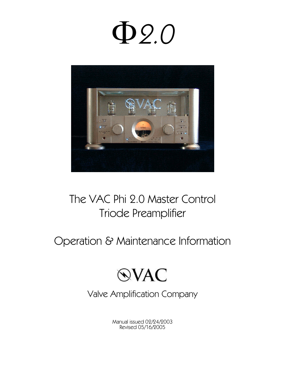 VAC Phi 2.0 Master Control Preamplifier User Manual | 15 pages