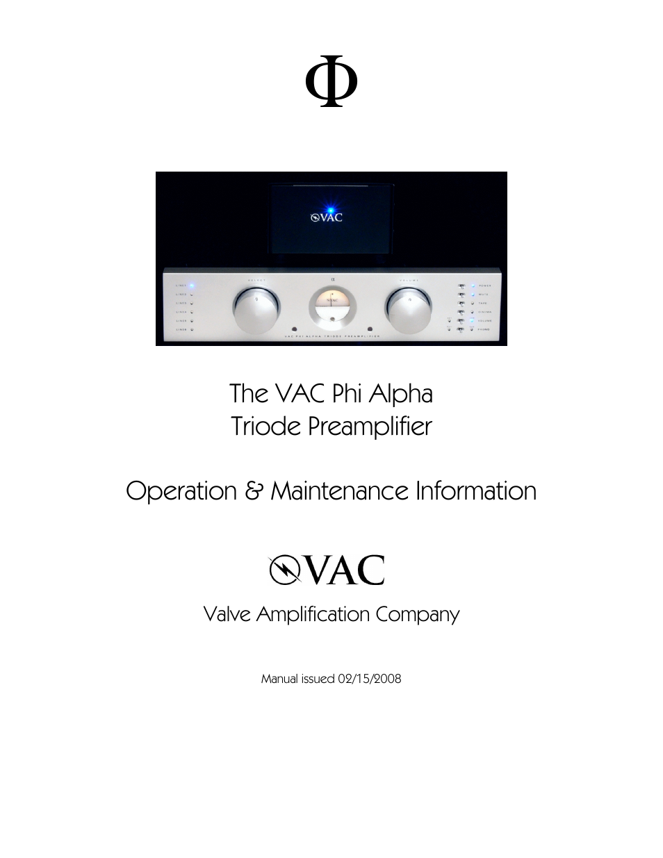 VAC Phi Alpha Preamplifier User Manual | 14 pages