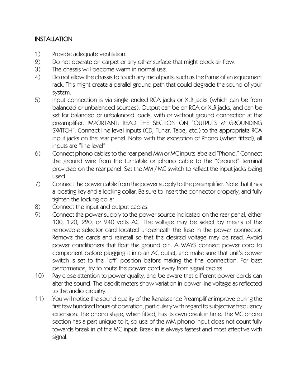 VAC Renaissance Mk I Preamplifier User Manual | Page 4 / 10