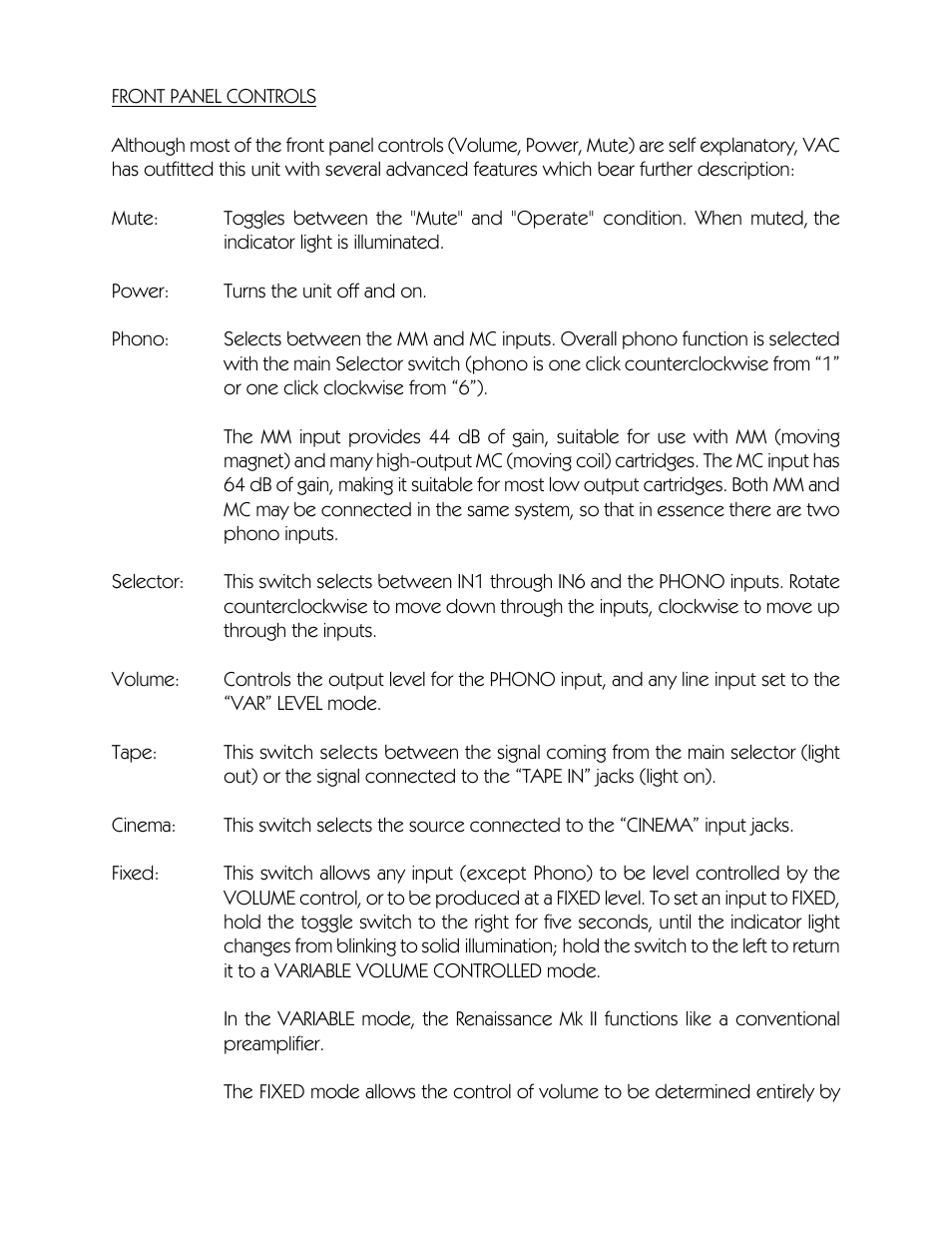 VAC Renaissance Mk II Preamplifier User Manual | Page 8 / 14