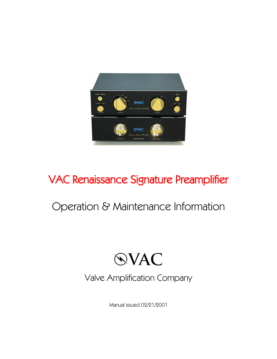 VAC Signature Preamplifier Mk I User Manual | 11 pages