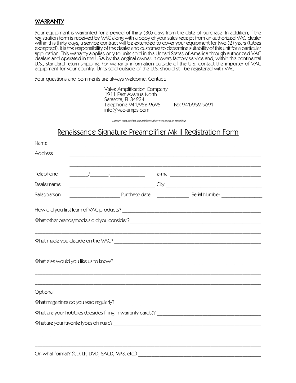 VAC Signature Preamplifier Mk II User Manual | Page 12 / 12