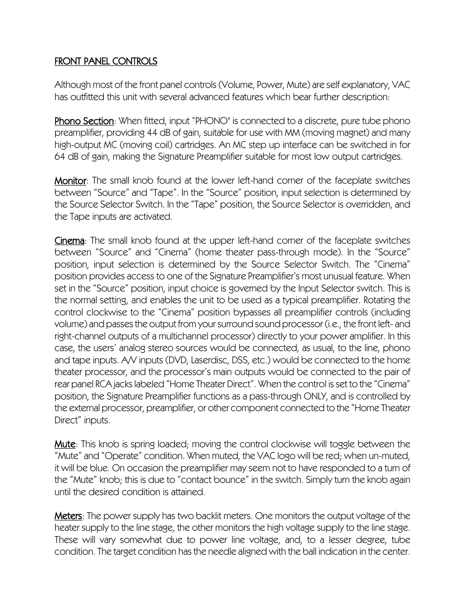 VAC Signature Preamplifier Mk II User Manual | Page 8 / 12