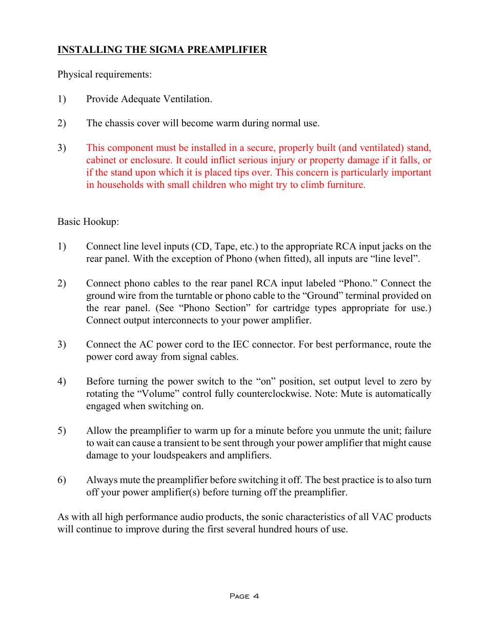 VAC Sigma Preamplifier User Manual | Page 4 / 10
