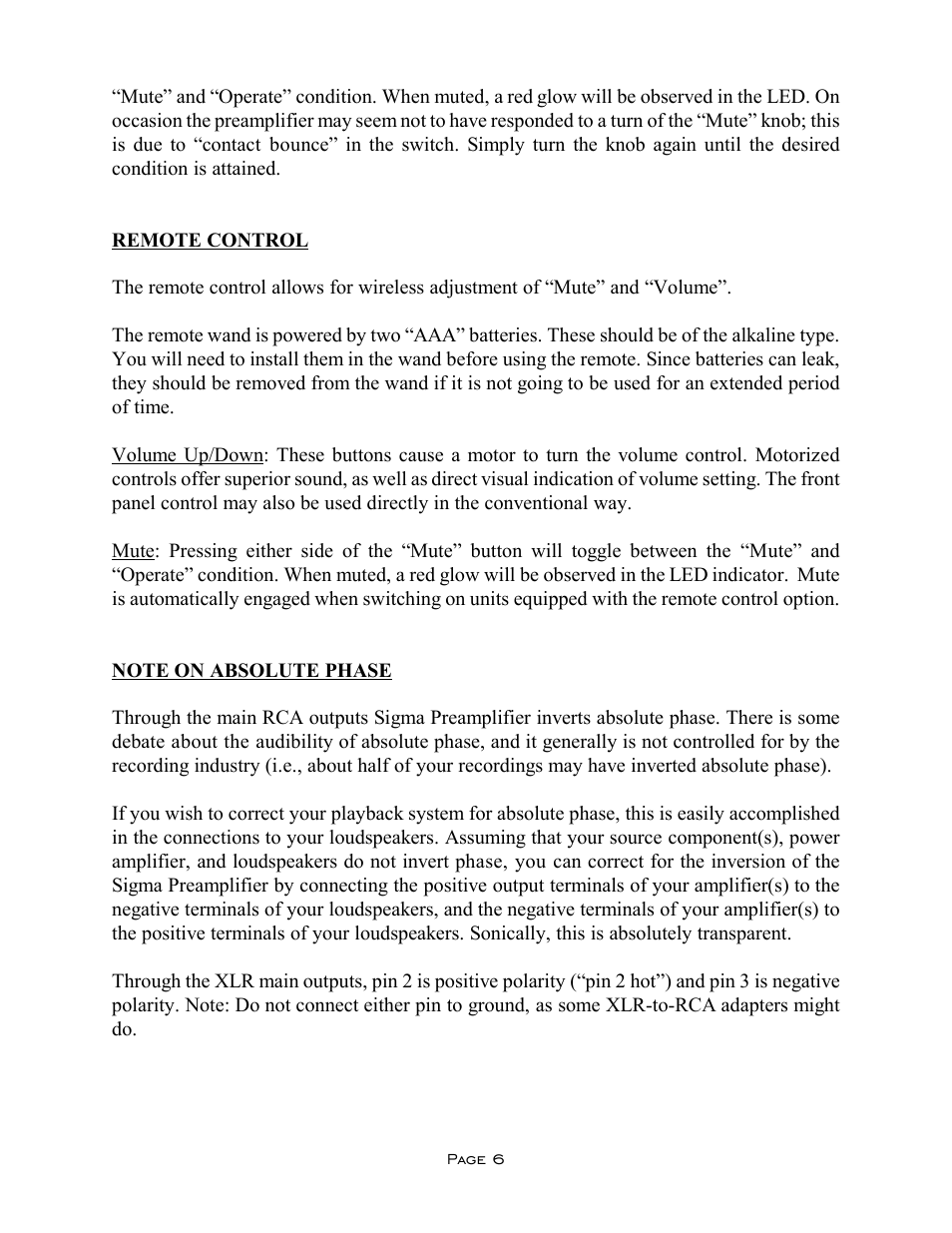 VAC Sigma Preamplifier User Manual | Page 6 / 10