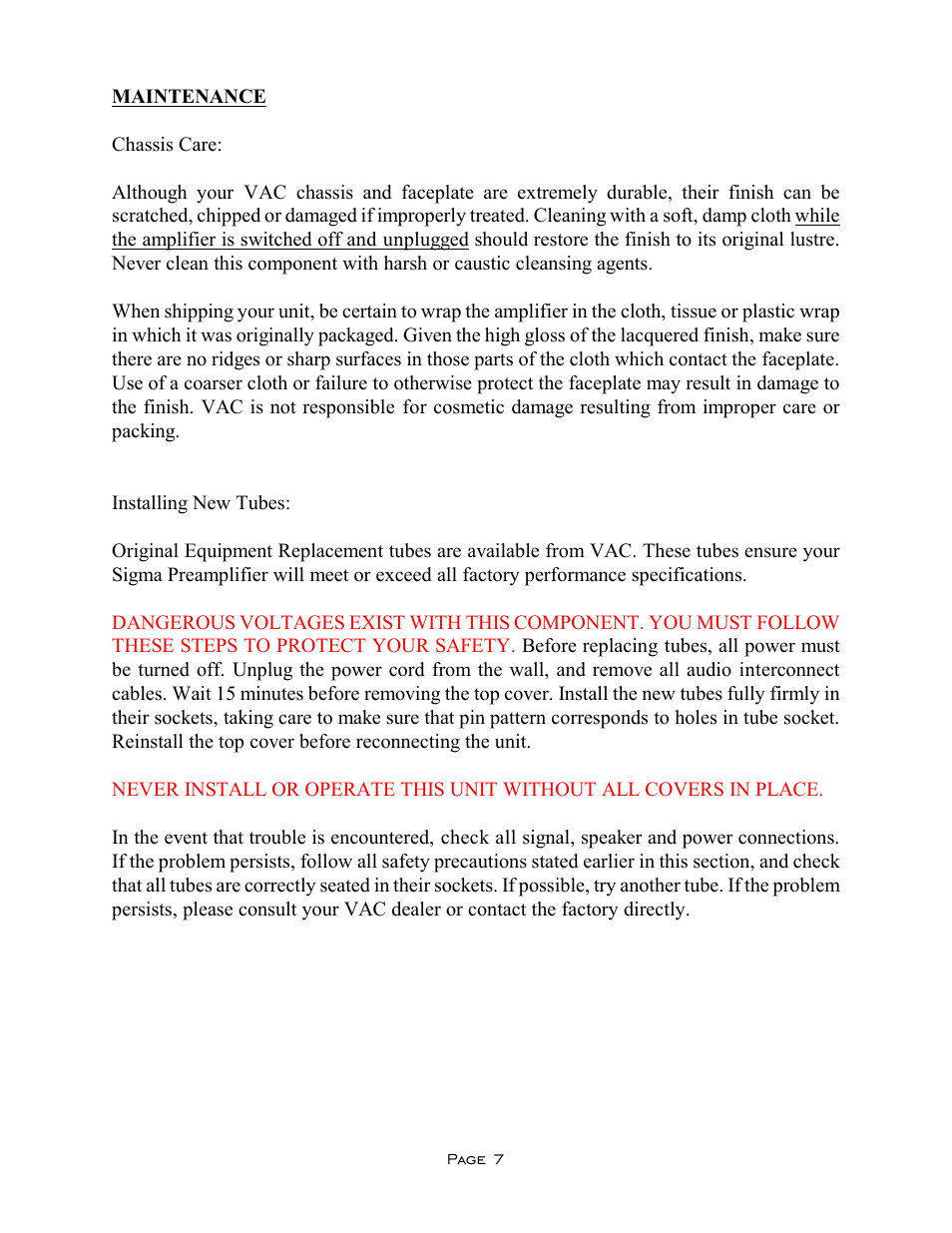 VAC Sigma Preamplifier User Manual | Page 7 / 10