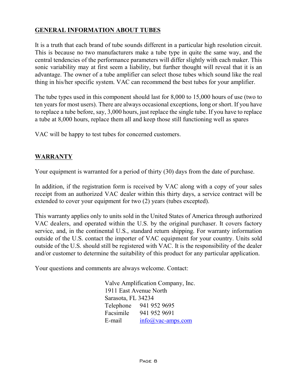 VAC Sigma Preamplifier User Manual | Page 8 / 10