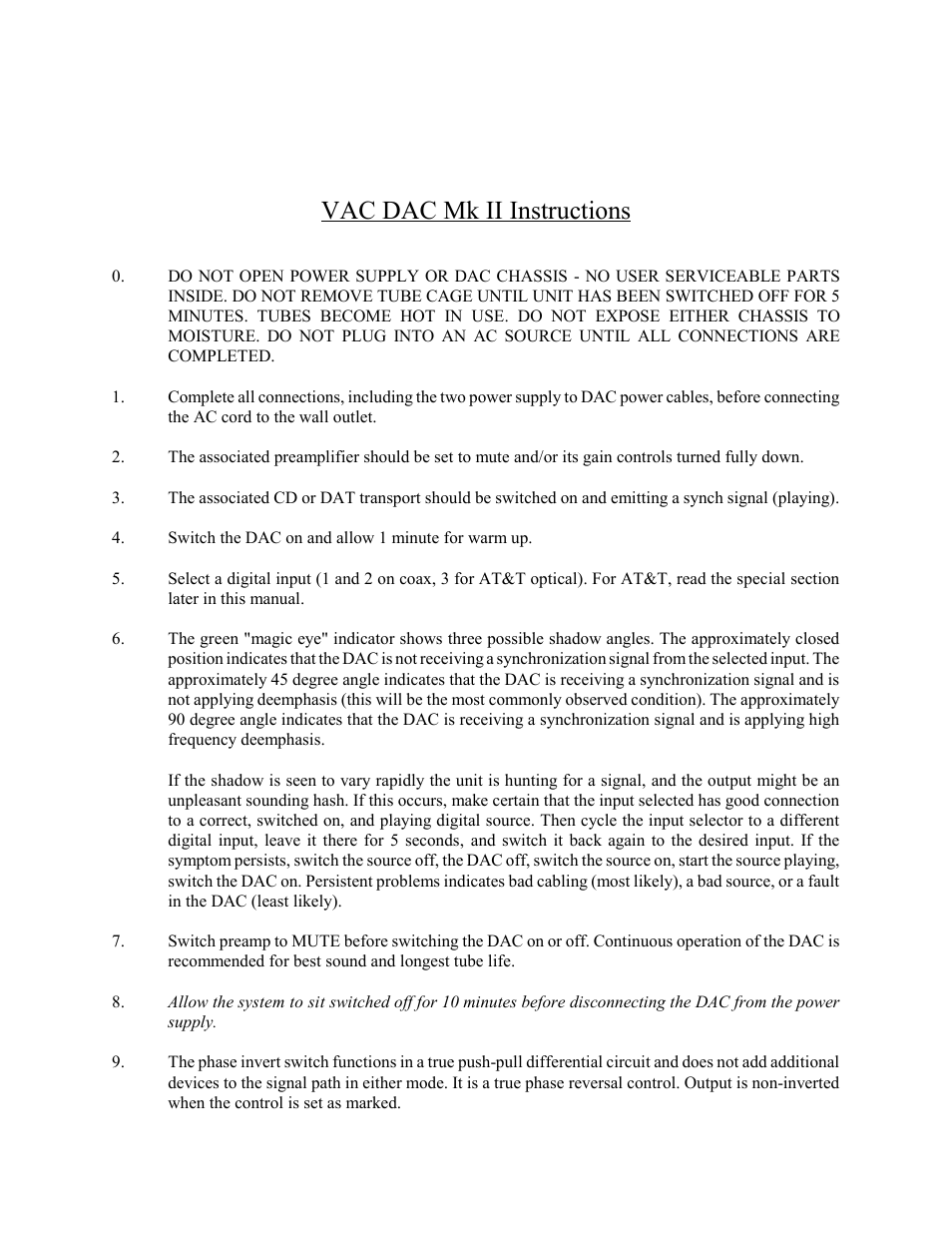 VAC DAC Mk II User Manual | 5 pages