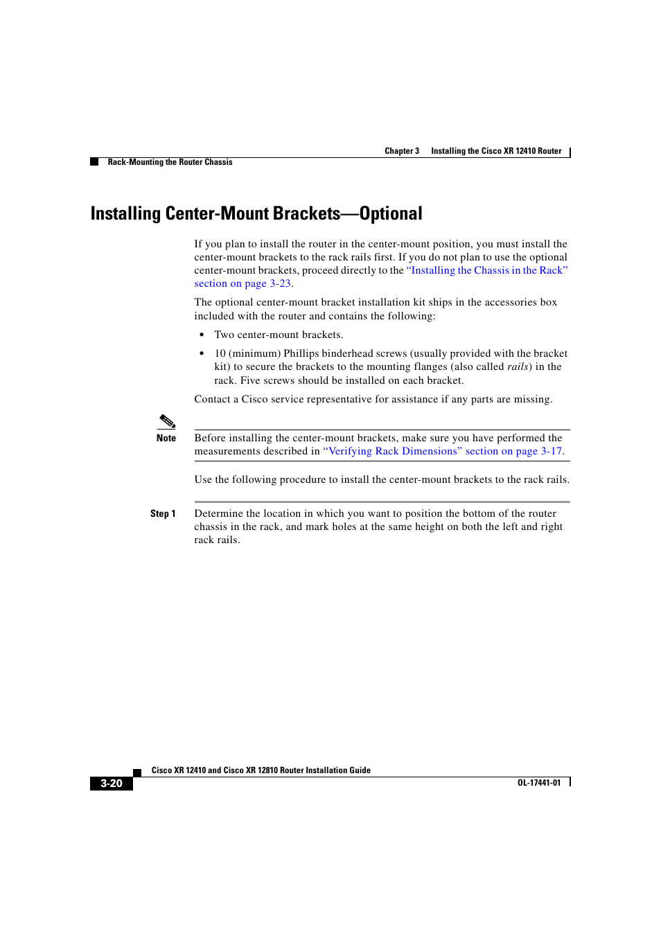 Installing center-mount brackets-optional, Installing center-mount brackets—optional | Cisco XR 12410 User Manual | Page 102 / 238