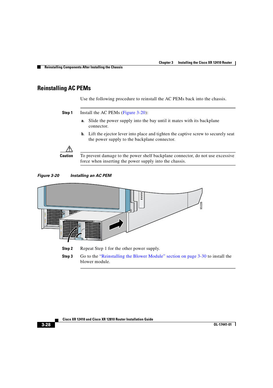 Reinstalling ac pems | Cisco XR 12410 User Manual | Page 110 / 238