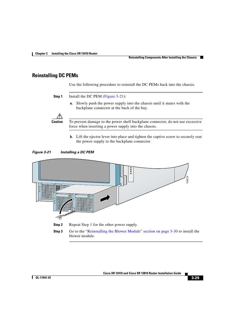 Reinstalling dc pems | Cisco XR 12410 User Manual | Page 111 / 238