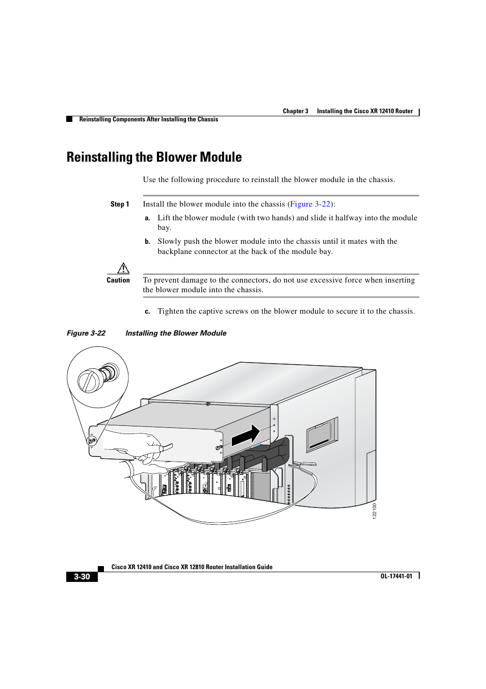 Reinstalling the blower module | Cisco XR 12410 User Manual | Page 112 / 238