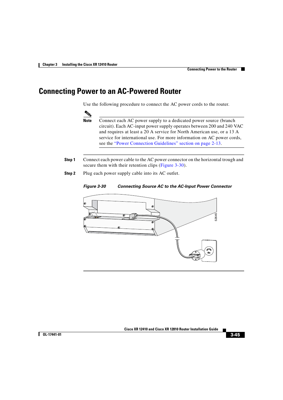 Connecting power to an ac-powered router | Cisco XR 12410 User Manual | Page 127 / 238
