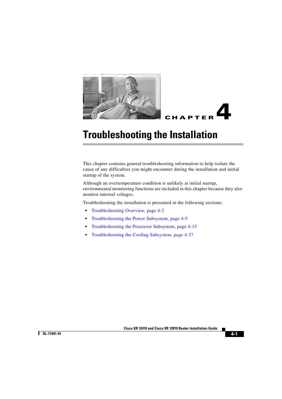 Troubleshooting the installation, C h a p t e r | Cisco XR 12410 User Manual | Page 131 / 238