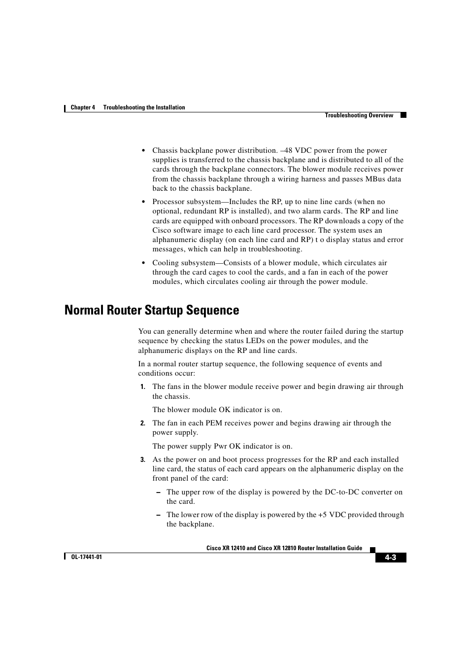 Normal router startup sequence | Cisco XR 12410 User Manual | Page 133 / 238