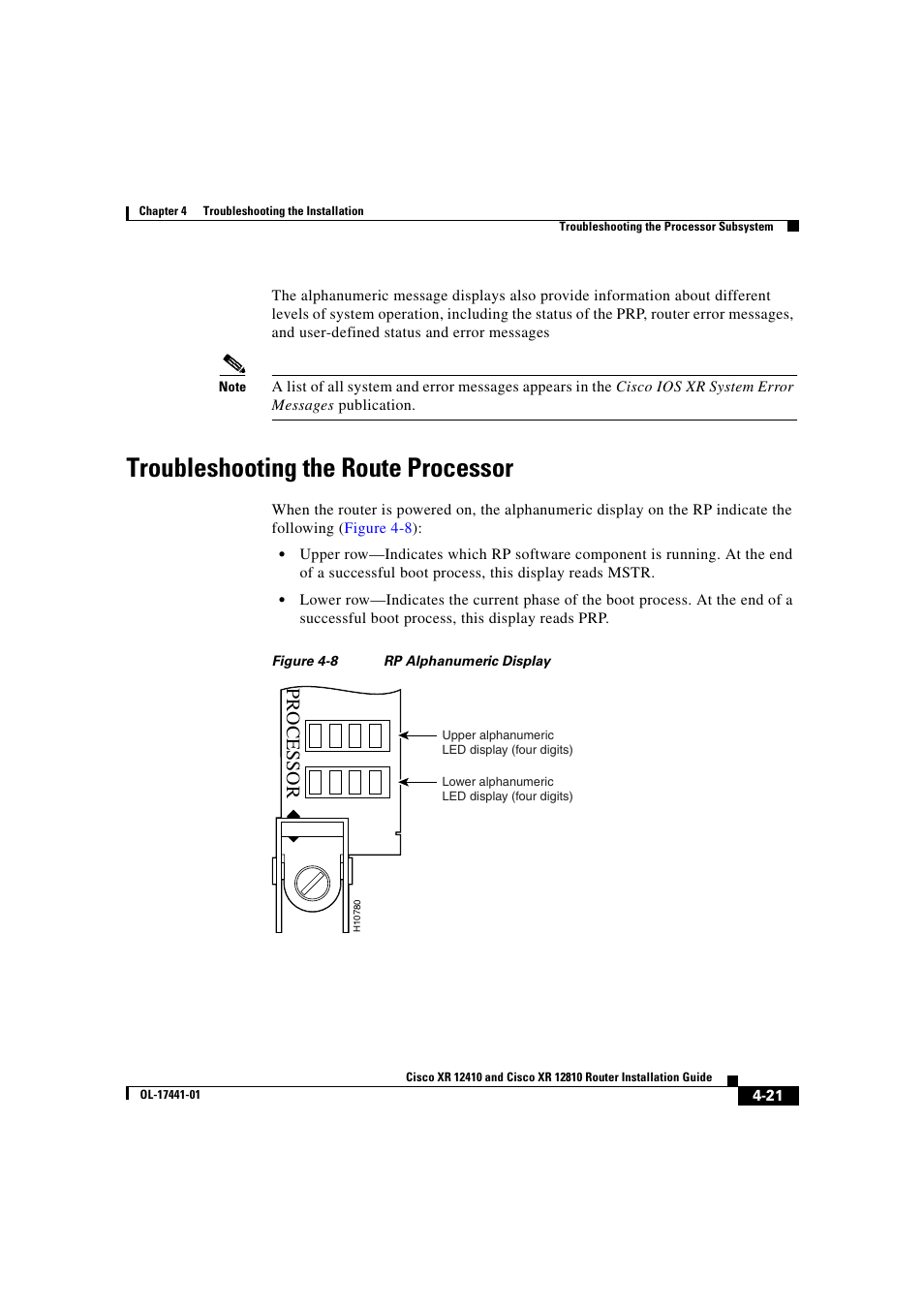 Troubleshooting the route processor, Processor | Cisco XR 12410 User Manual | Page 151 / 238