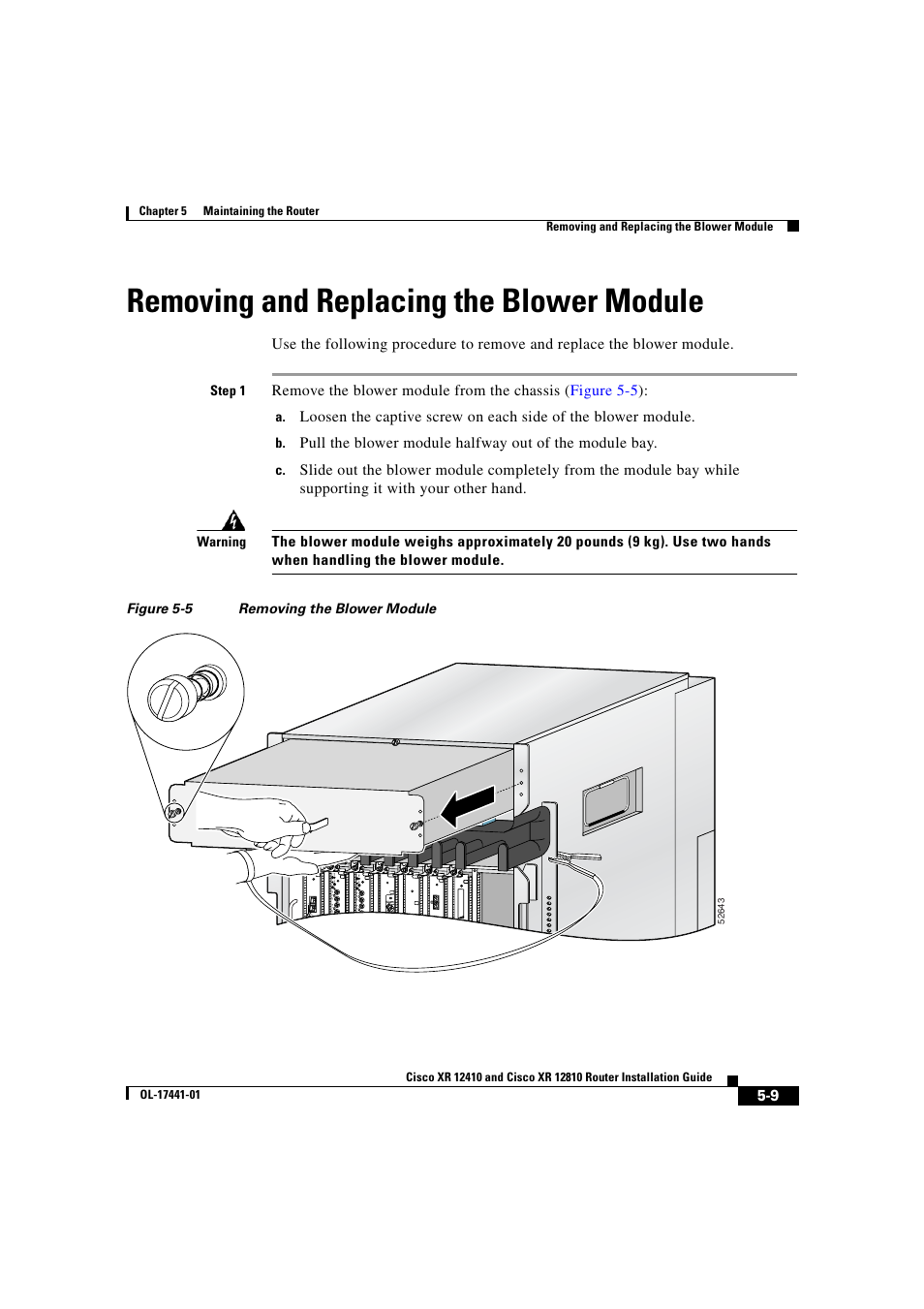 Removing and replacing the blower module | Cisco XR 12410 User Manual | Page 181 / 238