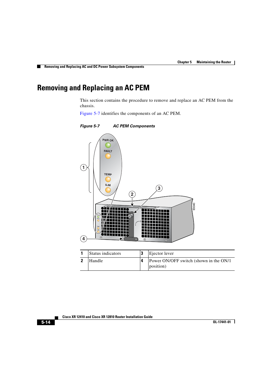 Removing and replacing an ac pem | Cisco XR 12410 User Manual | Page 186 / 238
