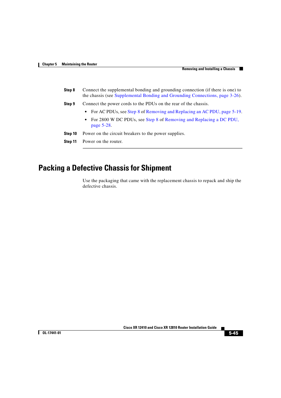 Packing a defective chassis for shipment | Cisco XR 12410 User Manual | Page 217 / 238