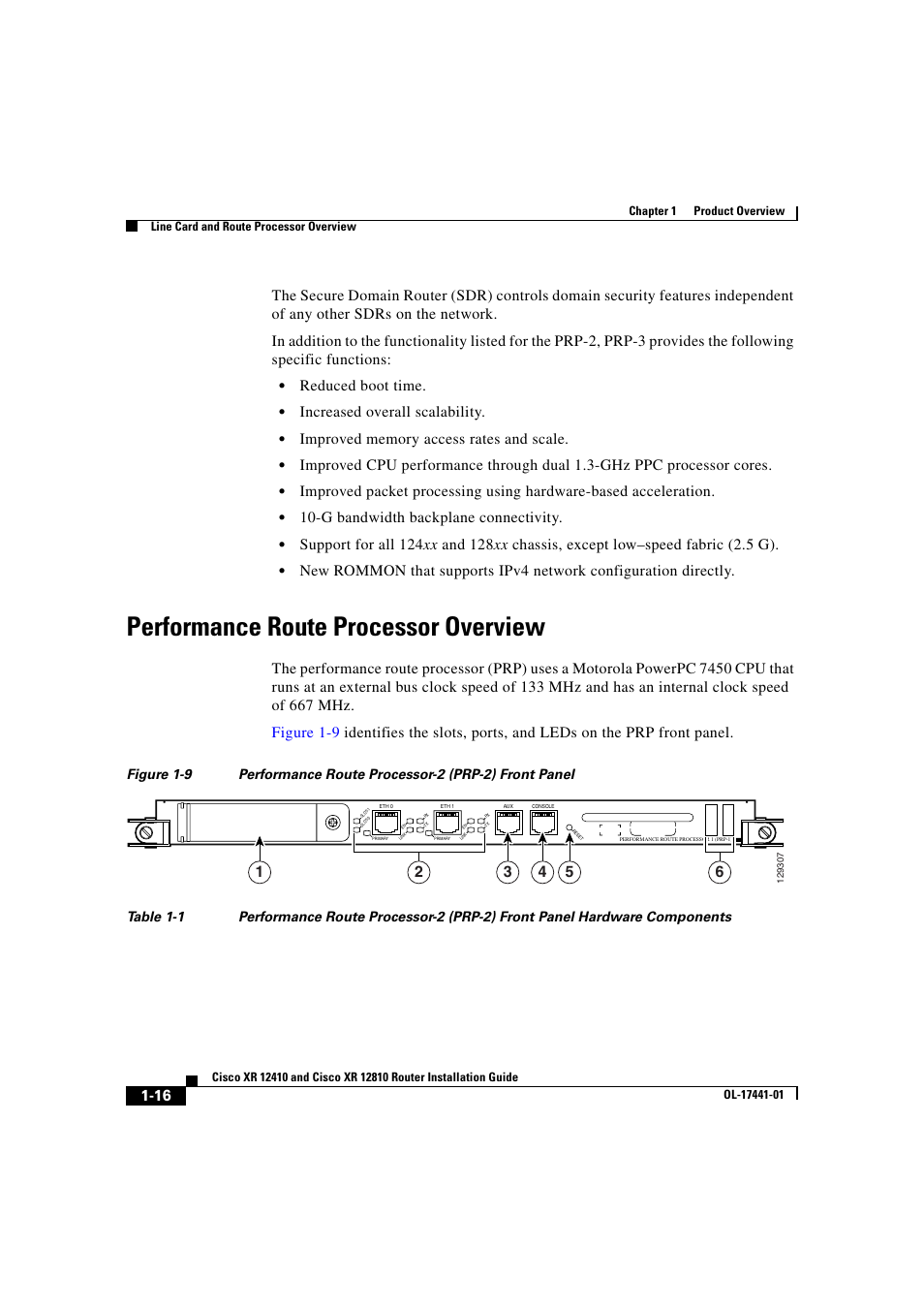 Performance route processor overview, Reduced boot time, Increased overall scalability | G bandwidth backplane connectivity | Cisco XR 12410 User Manual | Page 30 / 238