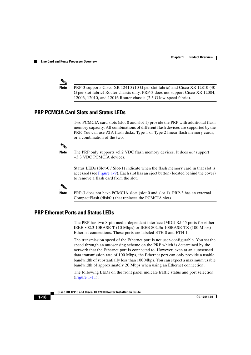 Prp pcmcia card slots and status leds, Prp ethernet ports and status leds | Cisco XR 12410 User Manual | Page 32 / 238