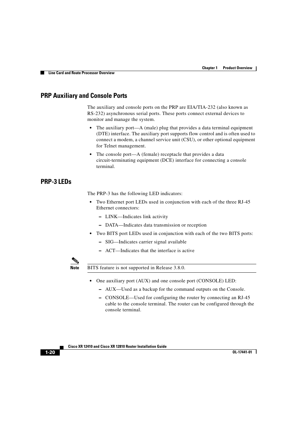 Prp auxiliary and console ports, Prp-3 leds | Cisco XR 12410 User Manual | Page 34 / 238