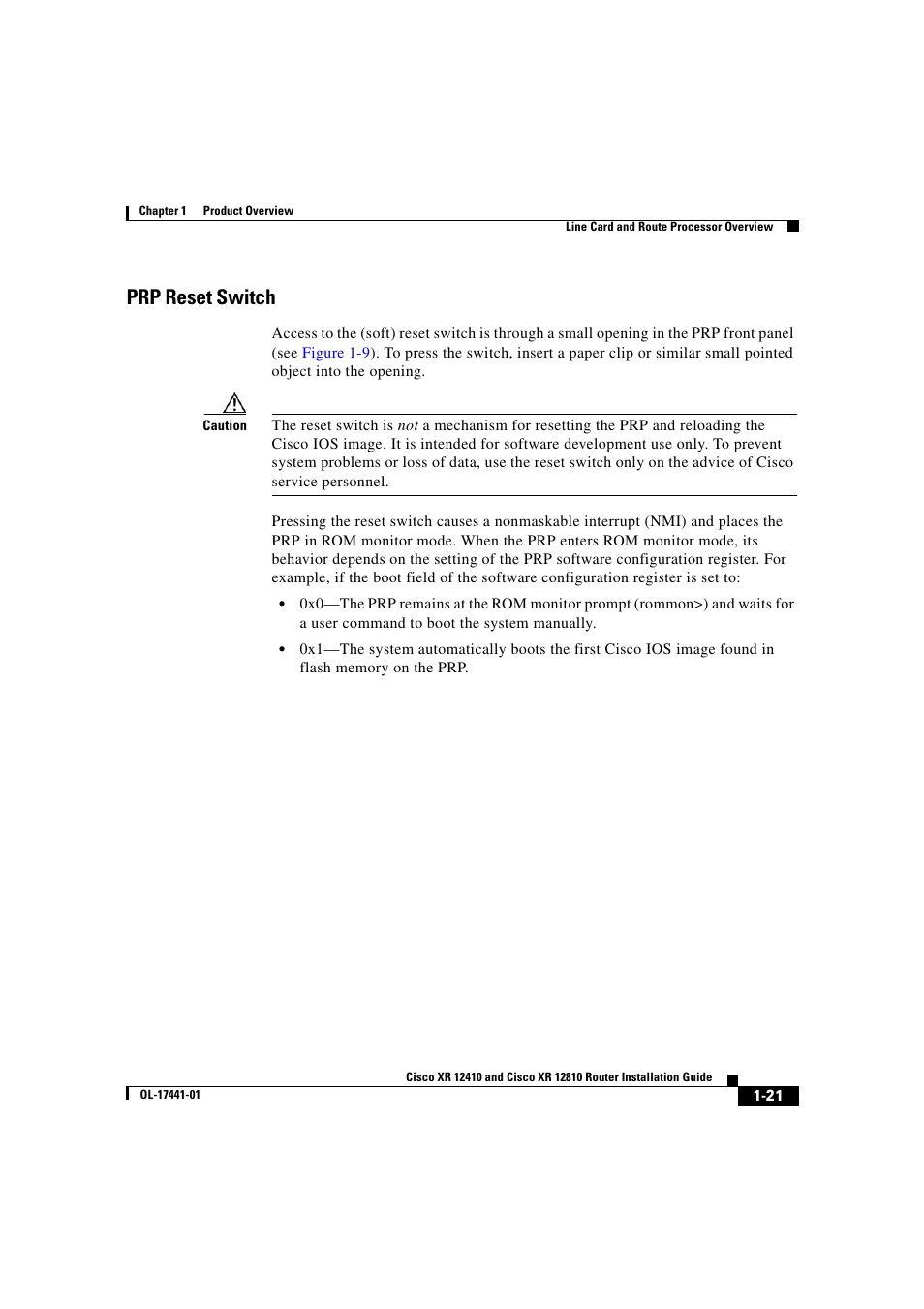 Prp reset switch | Cisco XR 12410 User Manual | Page 35 / 238