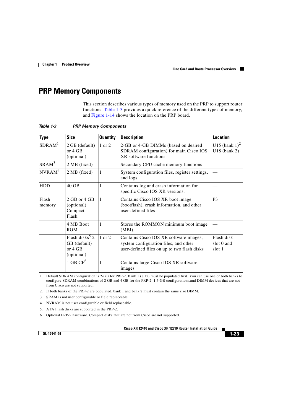 Prp memory components | Cisco XR 12410 User Manual | Page 37 / 238