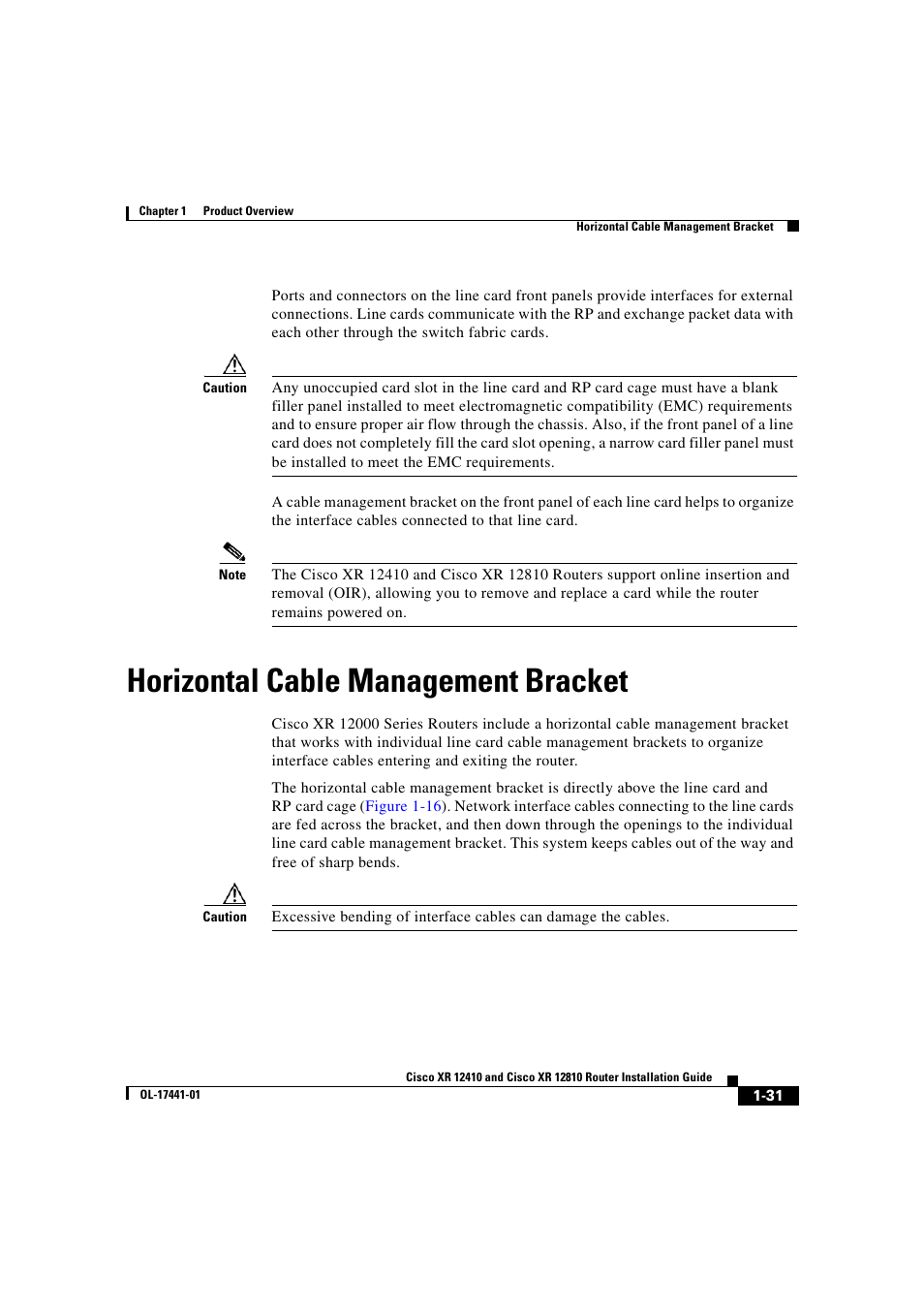 Horizontal cable management bracket | Cisco XR 12410 User Manual | Page 45 / 238