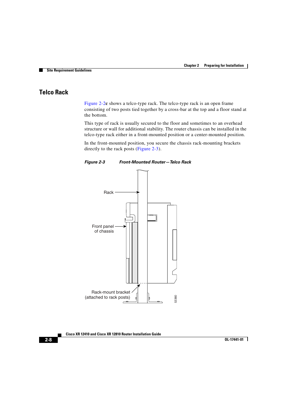 Telco rack | Cisco XR 12410 User Manual | Page 58 / 238