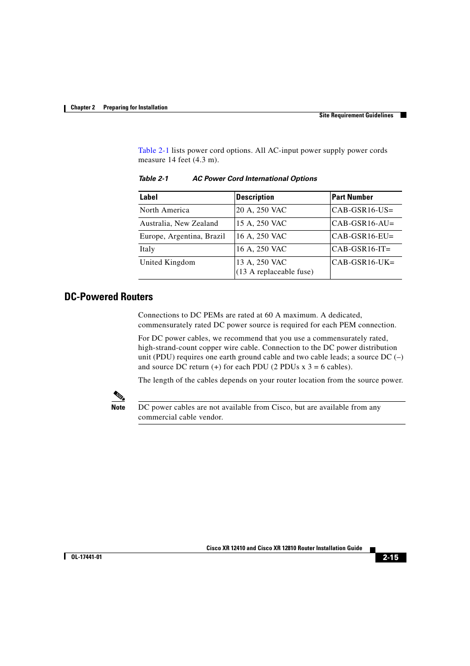 Dc-powered routers | Cisco XR 12410 User Manual | Page 65 / 238