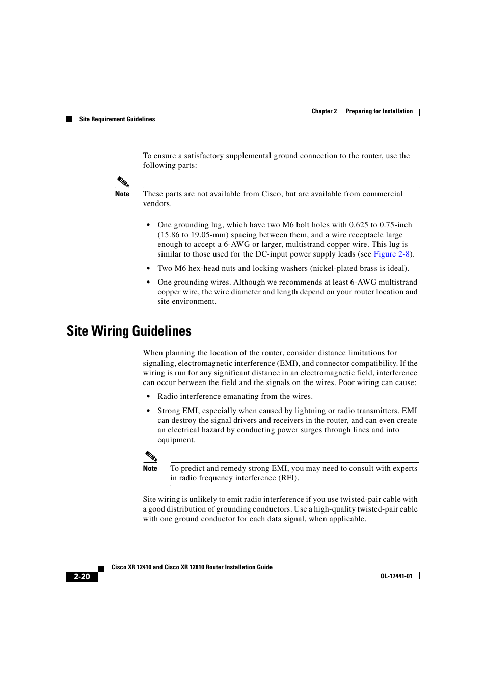 Site wiring guidelines | Cisco XR 12410 User Manual | Page 70 / 238