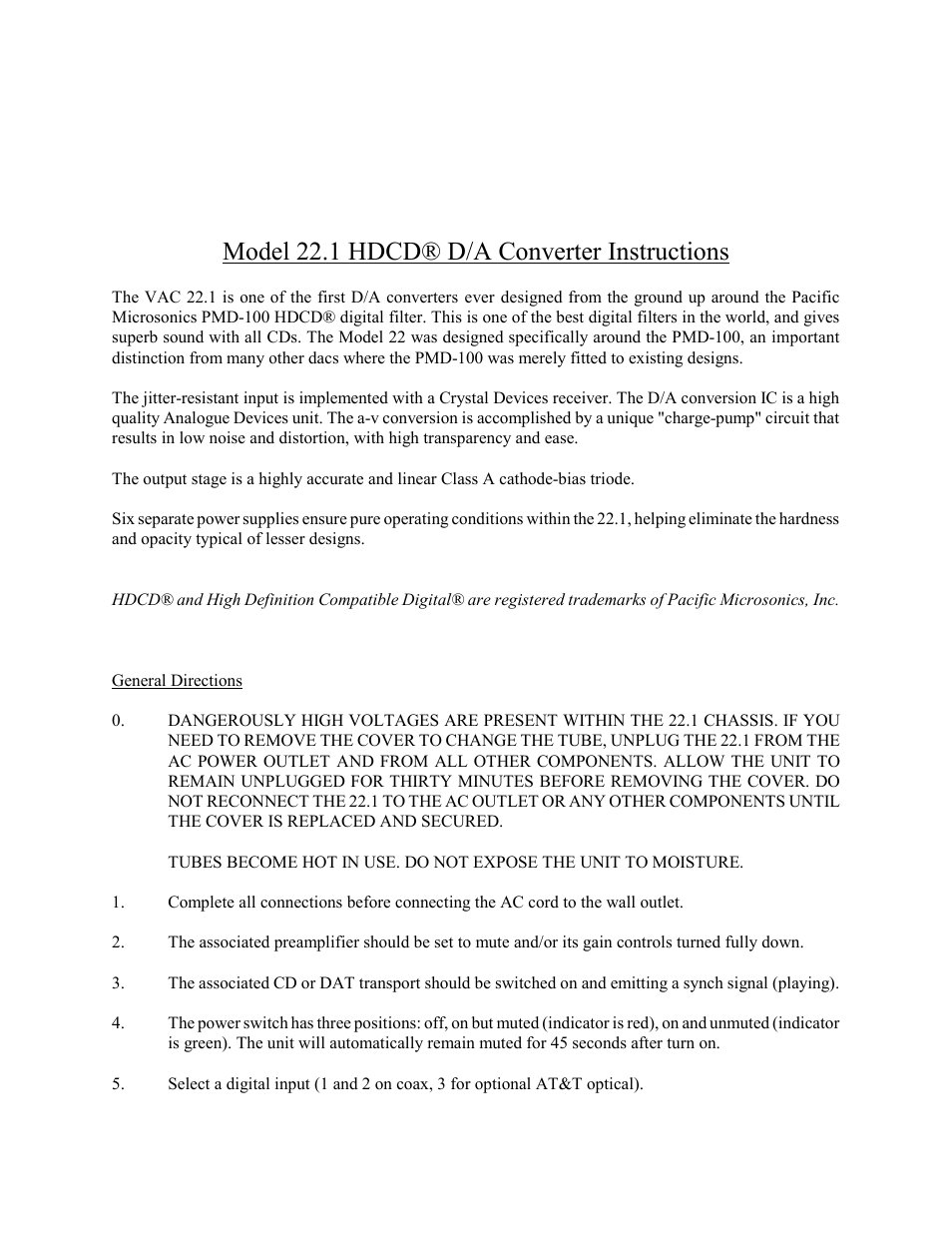 VAC Model 22.1 User Manual | 5 pages