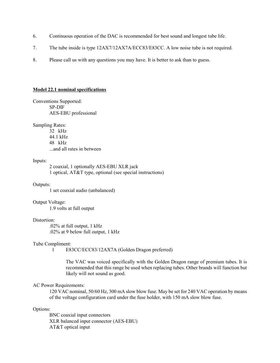 VAC Model 22.1 User Manual | Page 2 / 5