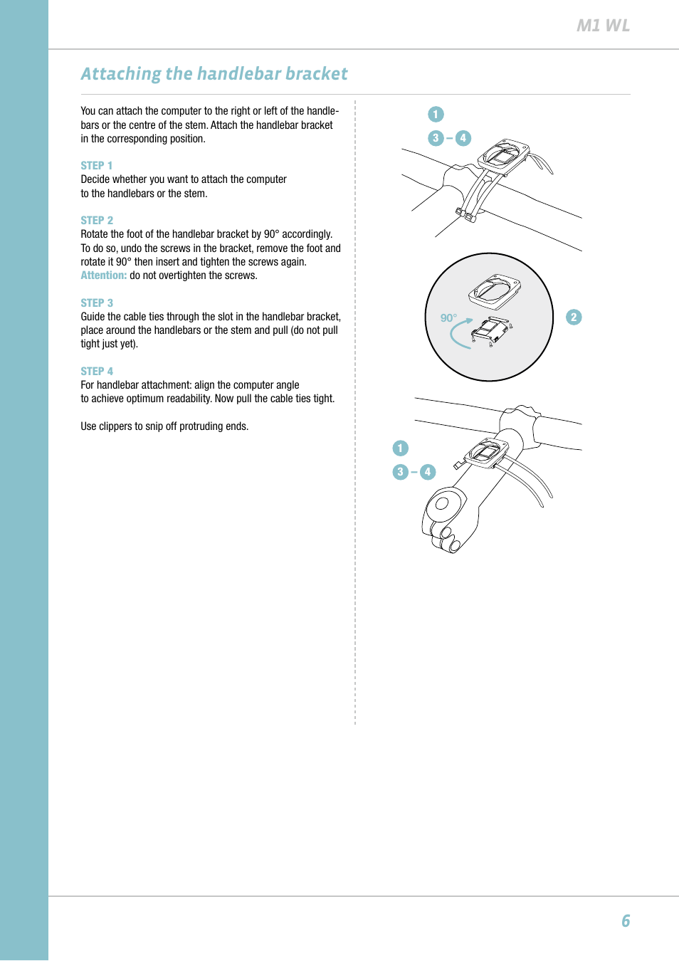 6m1 wl, Attaching the handlebar bracket | VDO M1WL User Manual | Page 6 / 26