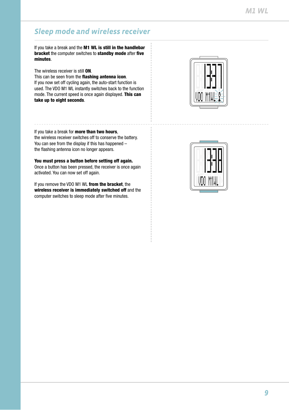 9m1 wl sleep mode and wireless receiver | VDO M1WL User Manual | Page 9 / 26