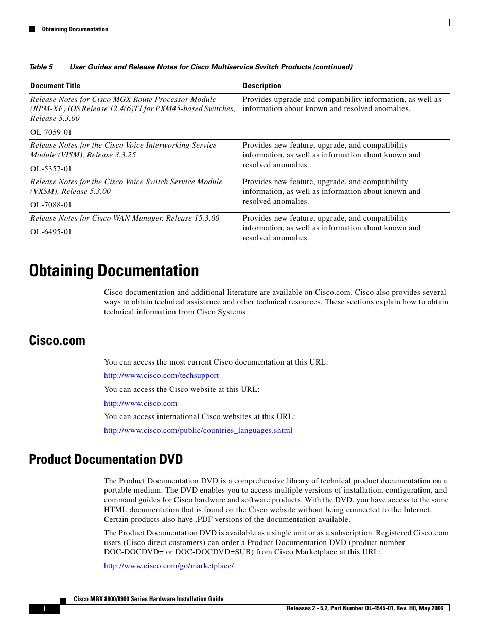 Obtaining documentation, Cisco.com, Product documentation dvd | Cisco 8800 User Manual | Page 18 / 24