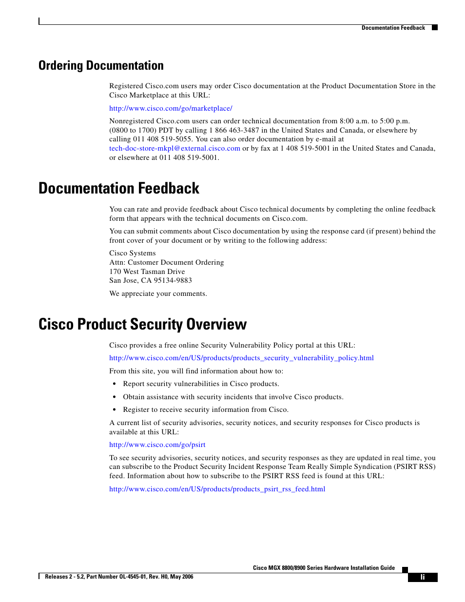 Ordering documentation, Documentation feedback, Cisco product security overview | Cisco 8800 User Manual | Page 19 / 24