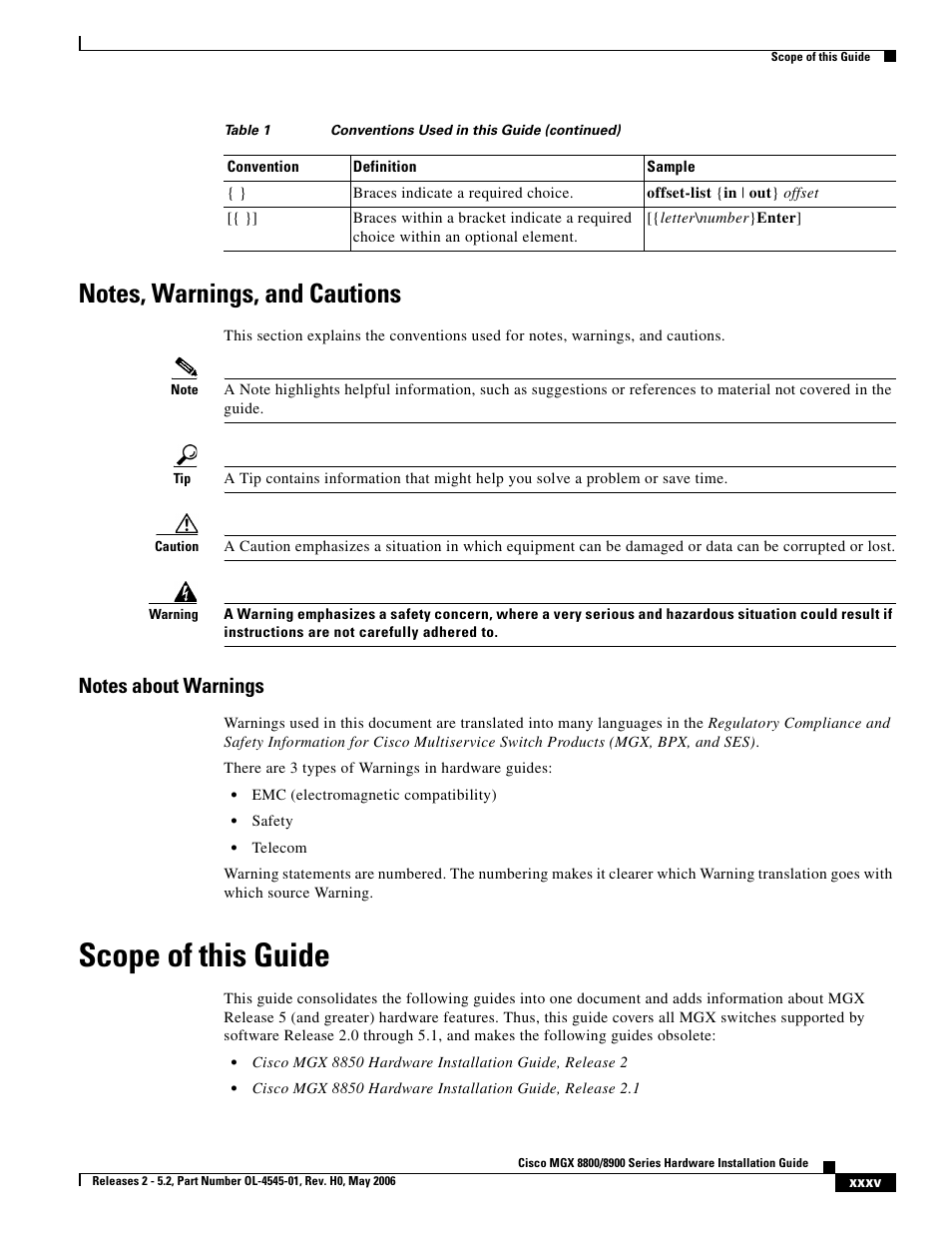 Notes, warnings, and cautions, Notes about warnings, Scope of this guide | Cisco 8800 User Manual | Page 3 / 24