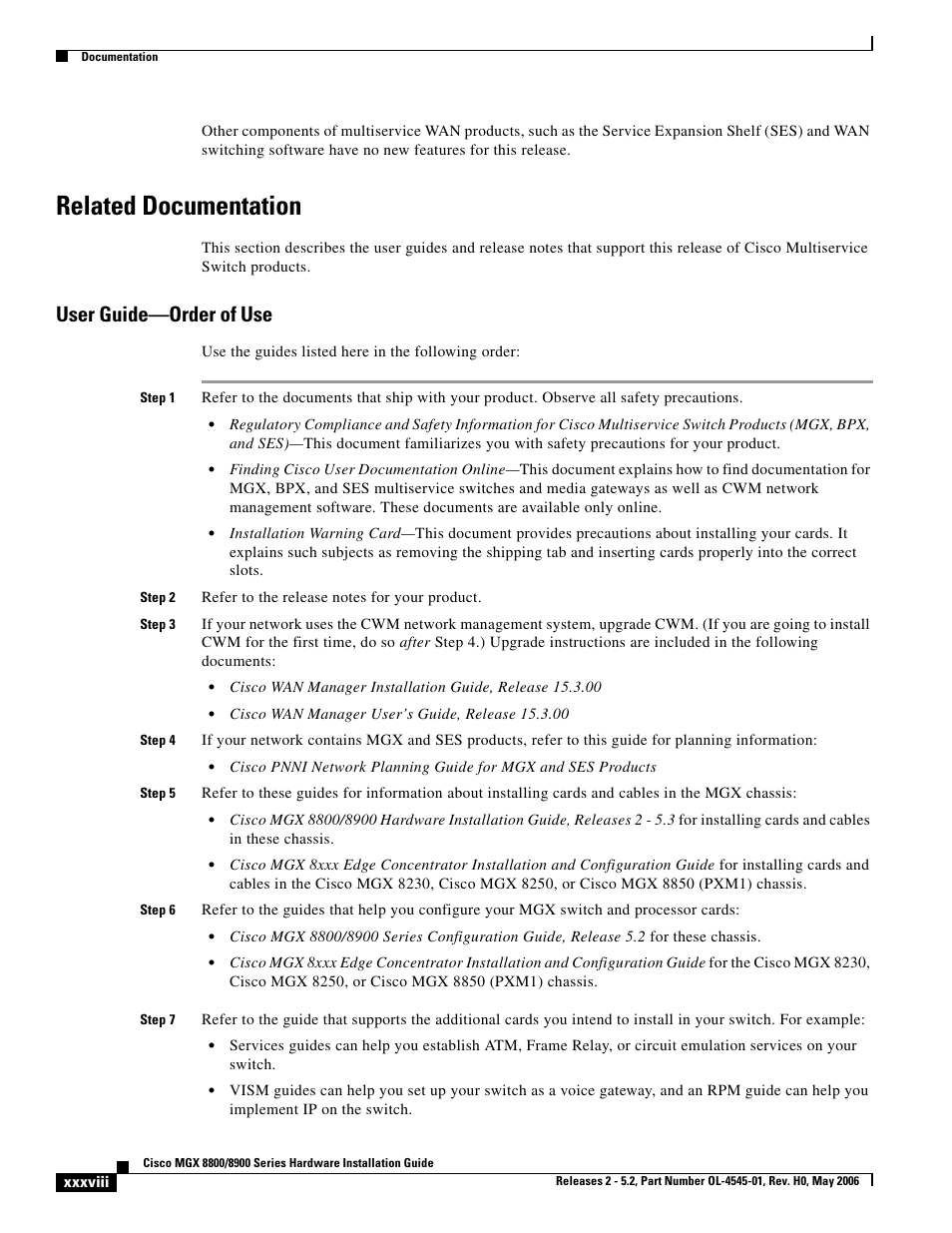 Related documentation, User guide-order of use, User guide—order of use | Cisco 8800 User Manual | Page 6 / 24