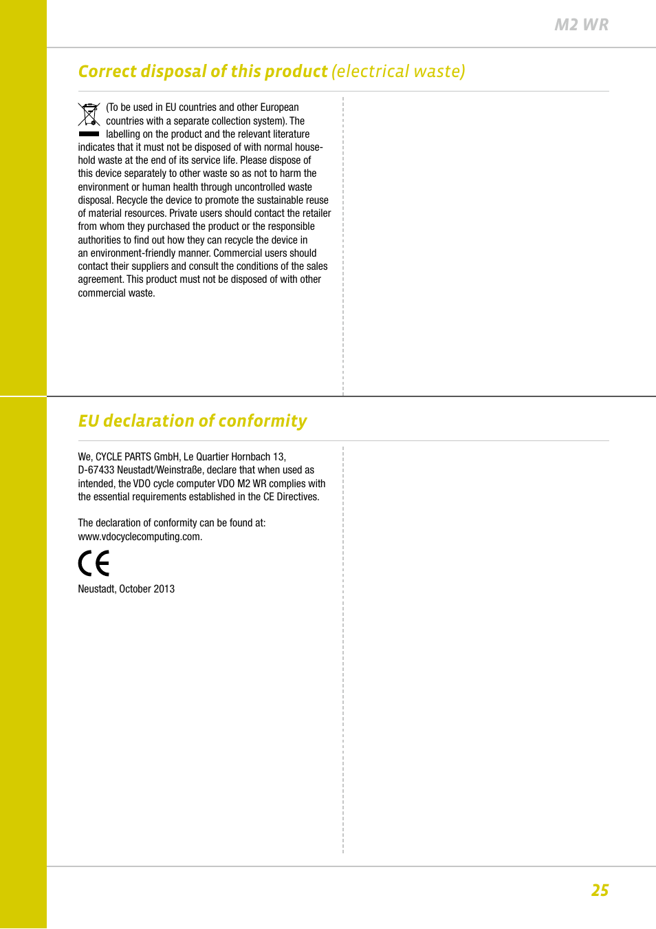 Eu declaration of conformity | VDO M2WR User Manual | Page 25 / 26